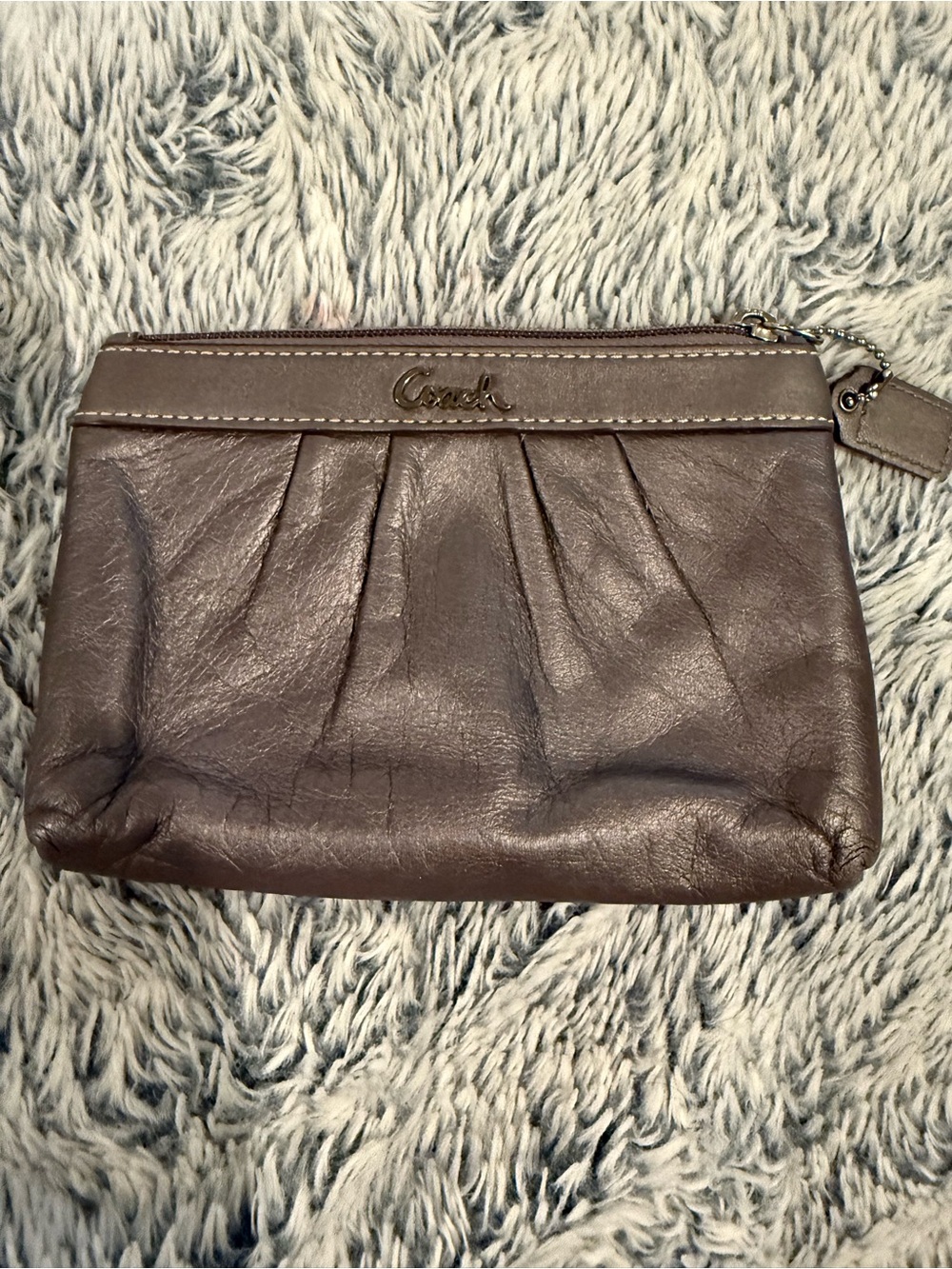 Coach silver Leather Pleated Wristlet